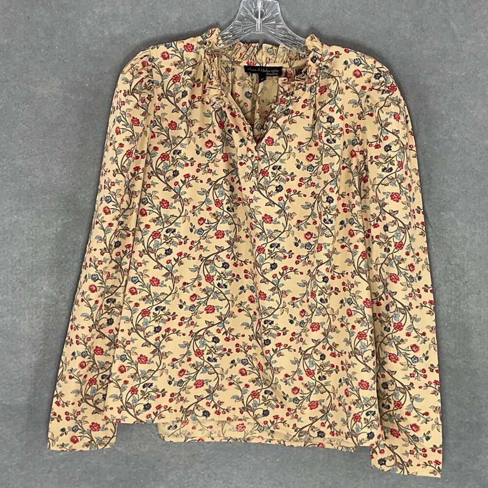 House of Harlow Nicole Richie Top Women Sz M Floral Garden Pleated Peasant Boho